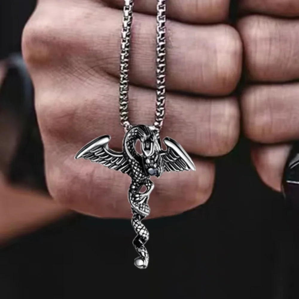 ❤️Stainless steel rhinestone dragon Necklace, N90201P137